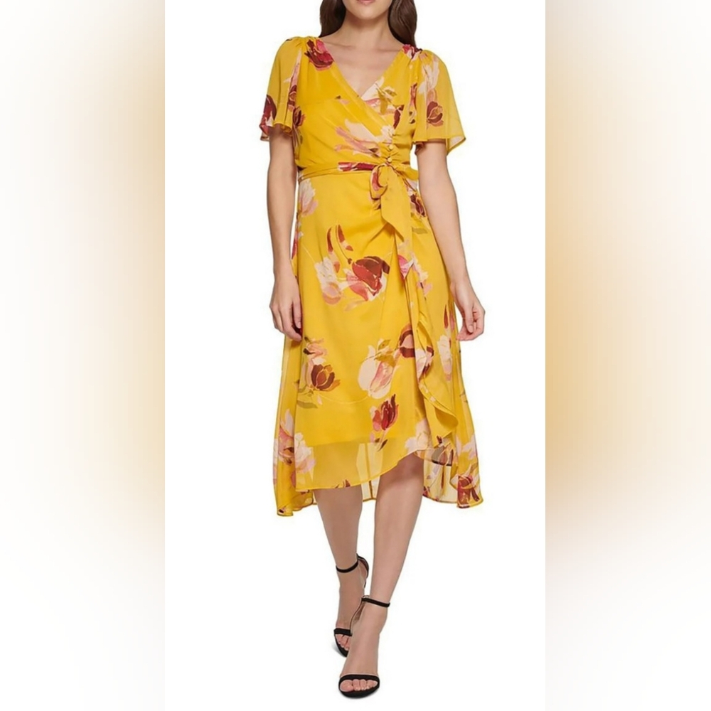 NWT Donna Karan New York DKNY Women's Chiffon Floral Fit & Flare Dress